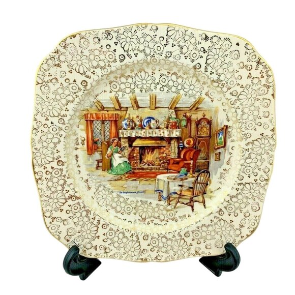 H&K Tunstall Salad / Luncheon Plate An Englishman's Fireside Pattern 1930s U - Picture 1 of 8